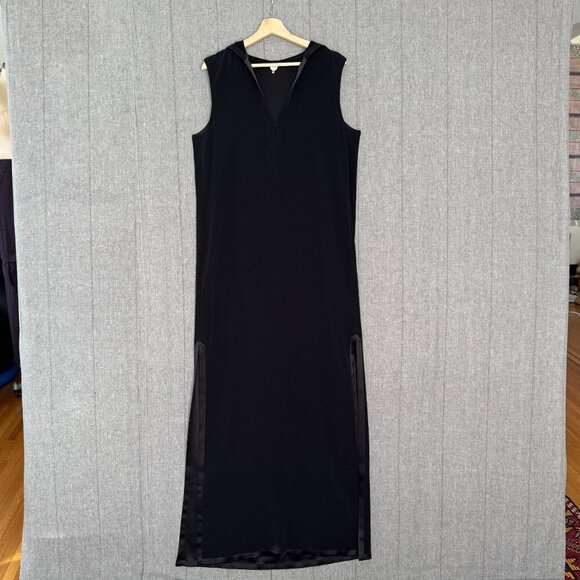 IAN R.N. Black Reversed Satin Sleeveless Hooded Column Evening Maxi Dress Size M - Picture 1 of 14